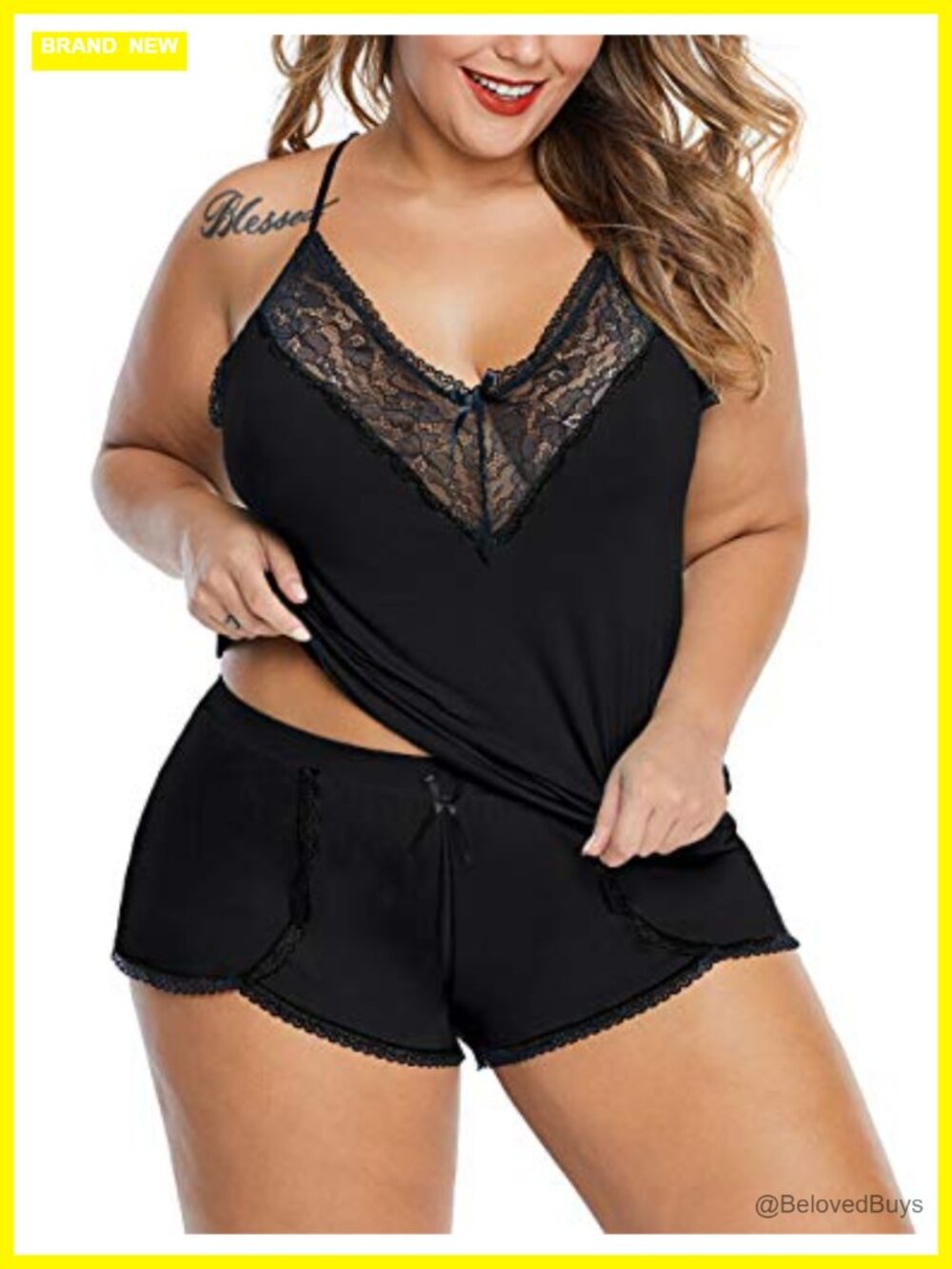 Plus Size Lace Cami Shorts Pajama Set Sleepwear Loungewear